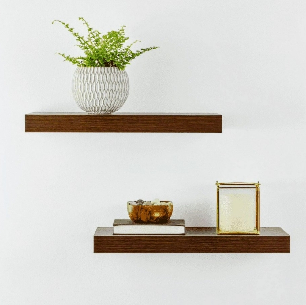 Mainstays Walnut 16.5" Wood Floating Shelves, Set of 2